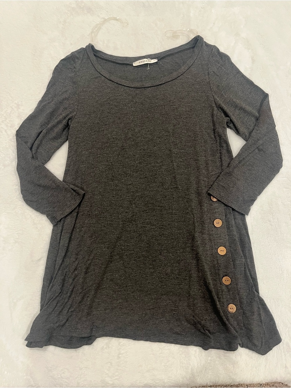 Emerald Charcoal Gray Button Accent Tunic Top Size Small